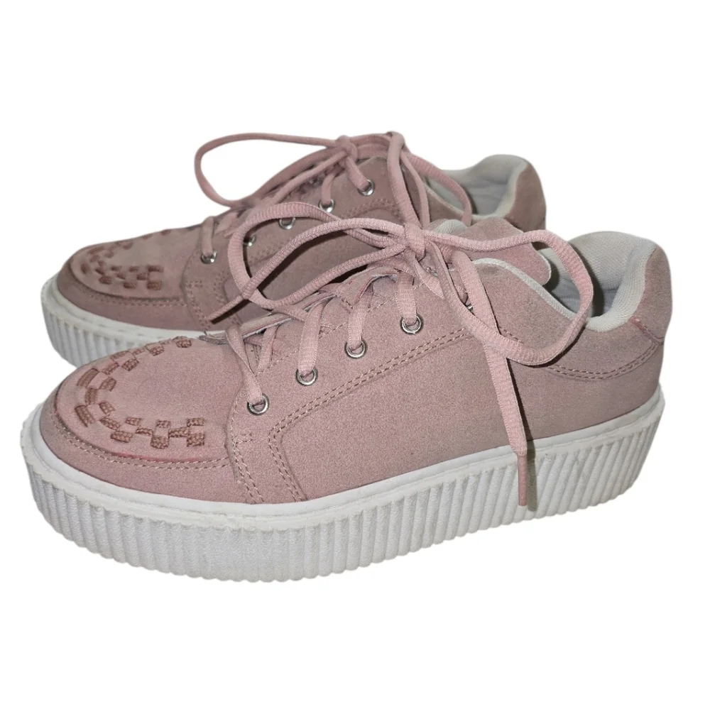 TUK Suede Creepers Sneakers In Rose Pink 41 Women's 10 Platform Woven Toe Box